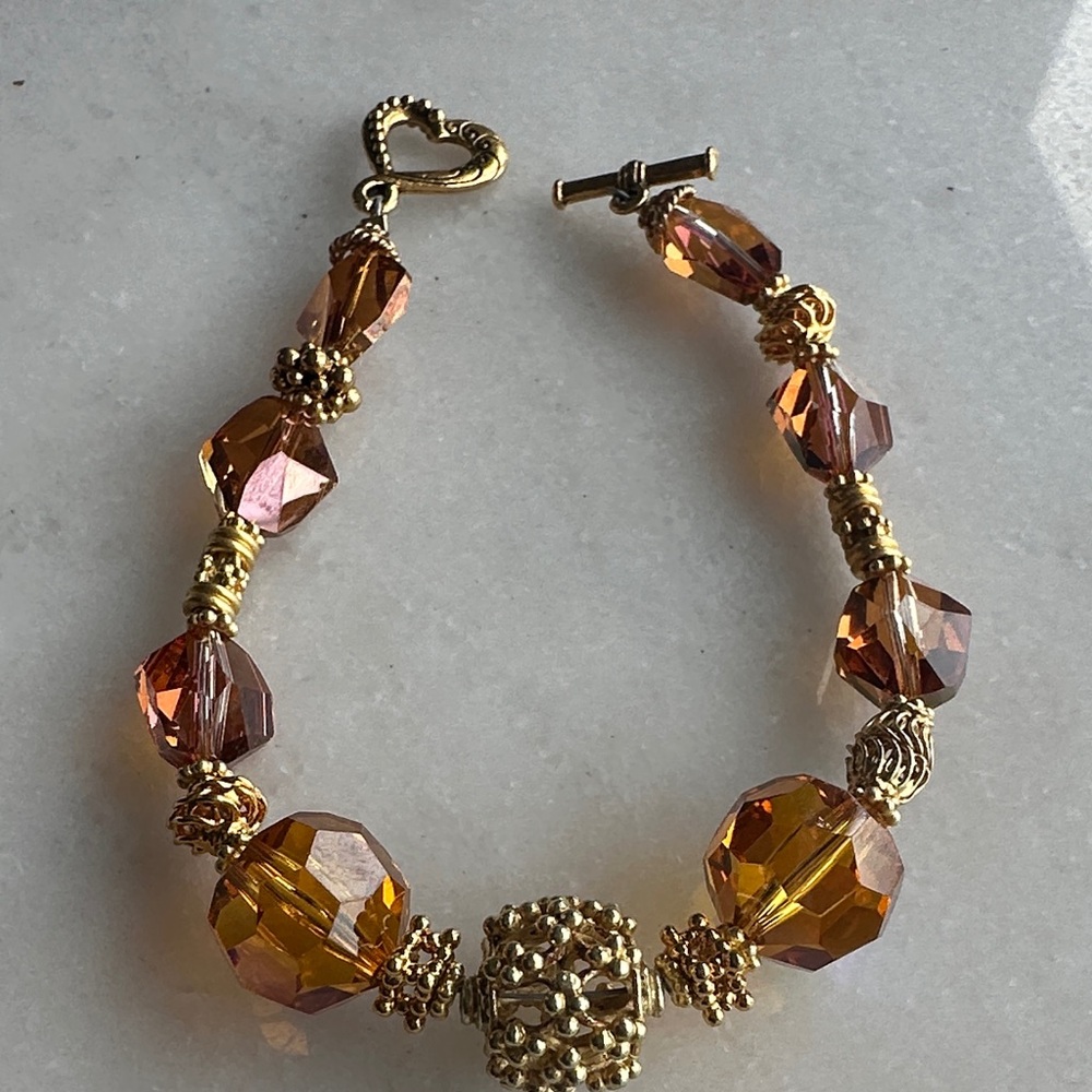 Elegant Gold vermeil and Amber Swarovski crystal Beaded Bracelet